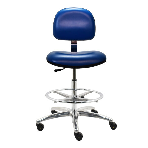 AL10-VCC-BLUE-411 ESD Cleanroom Vinyl Chair – Bench Height, Adjustable & Ergonomic | Model AL10-VCC
