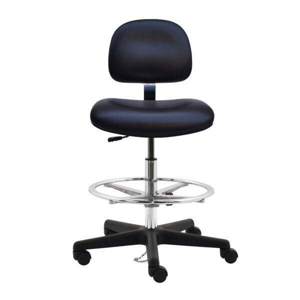 PL10-VCC-BLACK-451 ESD Cleanroom Vinyl Chair – Bench Height, Adjustable & Ergonomic | Model PL10-VCC